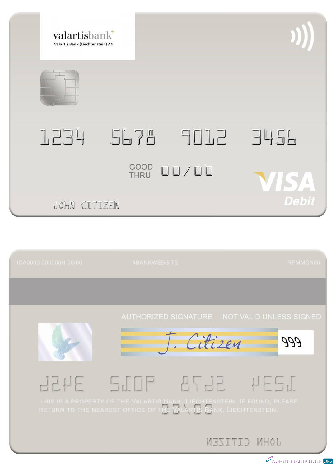 Download Liechtenstein Valartis Bank visa debit card Photoshop template